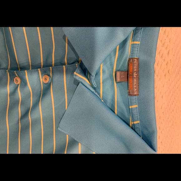 Peter Millar Striped Polo Shirt size L polyester spandex - Picture 2 of 6